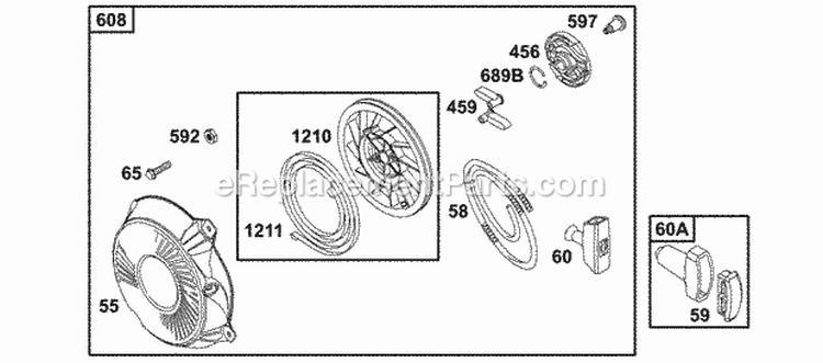 Rewind Group Diagram and Parts List for  Briggs and Stratton Engine